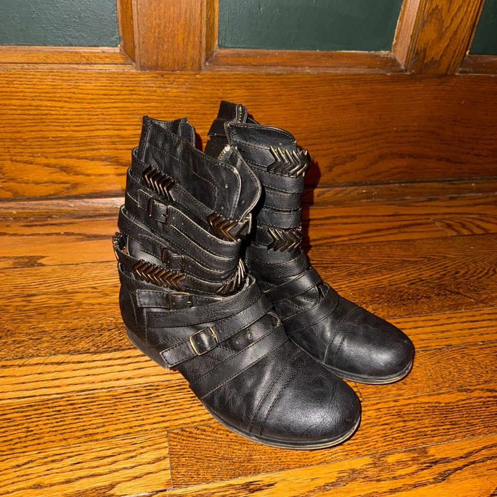 Madden Girl Black Ankle Boots with Buckle Straps